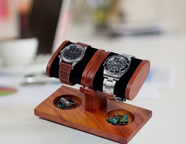 Wooden watch and phone on sale stand