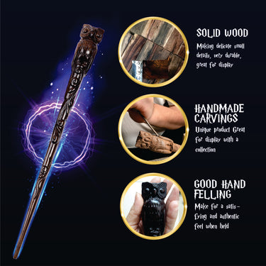 Handicraftviet Hand Carved Wooden Magic Wand Wood Wands for Collectible and Cosplay/Wizard Wands 15' for Adult and Child/Great Gift for Halloween, Christmas and Birthday Party (Owl Wooden Wand)