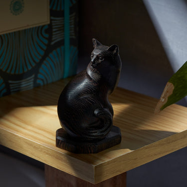 Handicraftviet Handmade Wooden Carving Craft Cat Statue, Small Cat Figurine for Desk Office and Home Decor, Wooden Cat Sculpture for Cat Gifts for Cat Lovers, 3.5 INTall (Wood Black, Black)