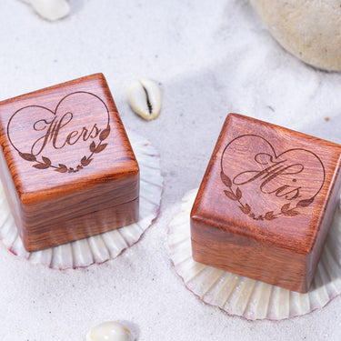 His and Hers Ring Holder – Handmade Wood Ring Box for Wedding Ceremony Ring Boxes Small Engraved for Engagement/Proposal, Wood ring box for Women and Men (His and Hers Ring Box 2PCs - Square)