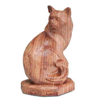 Handicraftviet Wood Small Cat Sculpture Modern Decor, Small Cat Figurine for Desk Office and Home Decor, Wooden Cat Stutue for Cat Gifts for Cat Lovers, 2 in Tall (Natural Wood cat, Red)