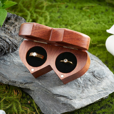 Ring Box Mr and Mrs – Handmade Heart Shape Ring Box for Wedding Ceremony, Wedding Ring Box Small Engraved for Engagement/Proposal, Rustic Ring Box (Wood Ring Holder)
