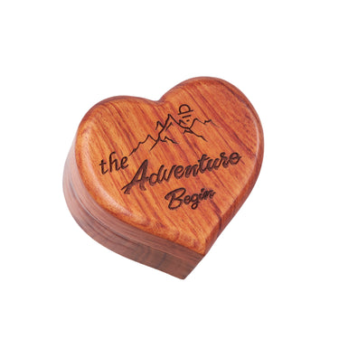 MONYCraft Ring Box Heart - Rustic Engagement Ring Box Handmade Wooden Ring Box Engraved with Proposal - The Adventure Begin