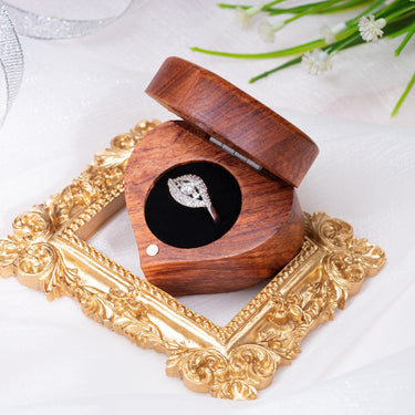 Handicraftviet Wooden Ring Box Heart - Handmade Wooden Ring Box for Proposal, Engagement Ring Box Wood, Unique Proposal Ring Box Engraved With Will you marry me? (Heart Shape Ring Box)
