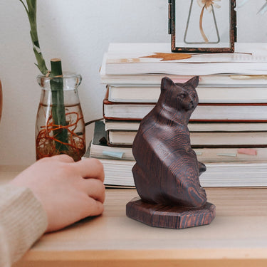 Handicraftviet Handmade Wooden Carving Craft Cat Statue, Small Cat Figurine for Desk Office and Home Decor, Wooden Cat Sculpture for Cat Gifts for Cat Lovers, 3.5 INTall (Wood Black, Black)