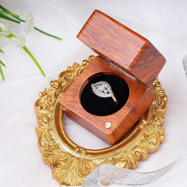 Ring Box Wood - Handmade Wooden Ring Box Engagement For her and Him, Rustic Vintage Ring Bearer Box, Wooden Ring Box for Anniversary (Will You Marry Me - Square)