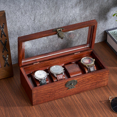 HandicraftViet Wooden Watch Box: Showcasing 4 Slots for Watches, Personalized Storage with Removable Pillows, Watch Display Case, and Thoughtful Gifting for Your Loved Ones, Perfect for Safeguarding Treasured Timepieces.(S4)