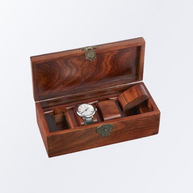 HandicraftViet 4-Slot Wooden Watch Box for Men: Customizable Storage Solution with 4 Watch Compartments, Detachable Cushions, and Exquisite Craftsmanship - A Meaningful Gift for Cherished Individuals, An Elegant Jewelry Box, Ideal Gifting Choice(S3)