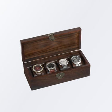 HandicraftViet 4-Slot Wooden Watch Box for Men: Personalized Storage Excellence with 4 Watch Compartments, Watch Display Case, Removable Cushions, and Precise Craftsmanship - A Thoughtful Gift for Those You Hold Dear, an Opulent Jewelry Box.(S5)