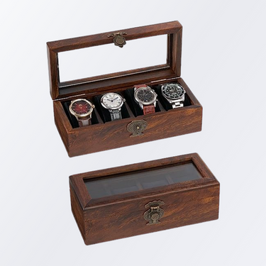 HandicraftViet 4-Slot Wooden Watch Box for Men: Exquisite Personalized Storage Box with 4 Slots for Watches, Watch Display Case with Removable Pillows, Thoughtful Gift for Your Loved Ones, Elegant Jewelry Box - Perfect Gift Idea (S2)