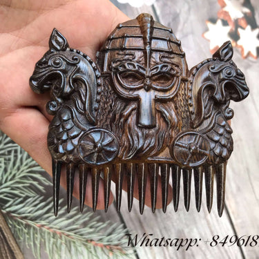 Handicraftviet - Wooden Viking Comb for Men's Hair, Beard, and Mustache (Vilking 2 - Black wood)