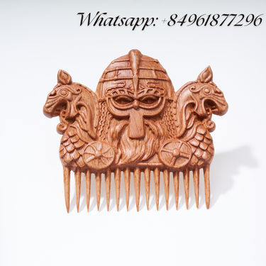 Handicraftviet - Wooden Hair Comb Handmade for Men's Hair, Beard, and Mustache (Vilking 2 - Natural wood)