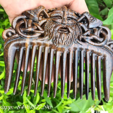 Handicraftviet - Viking Hair Comb Real Wood, Great Gift for Birthday, Father's Day, Anniversary (Vilking 1 Black wood)