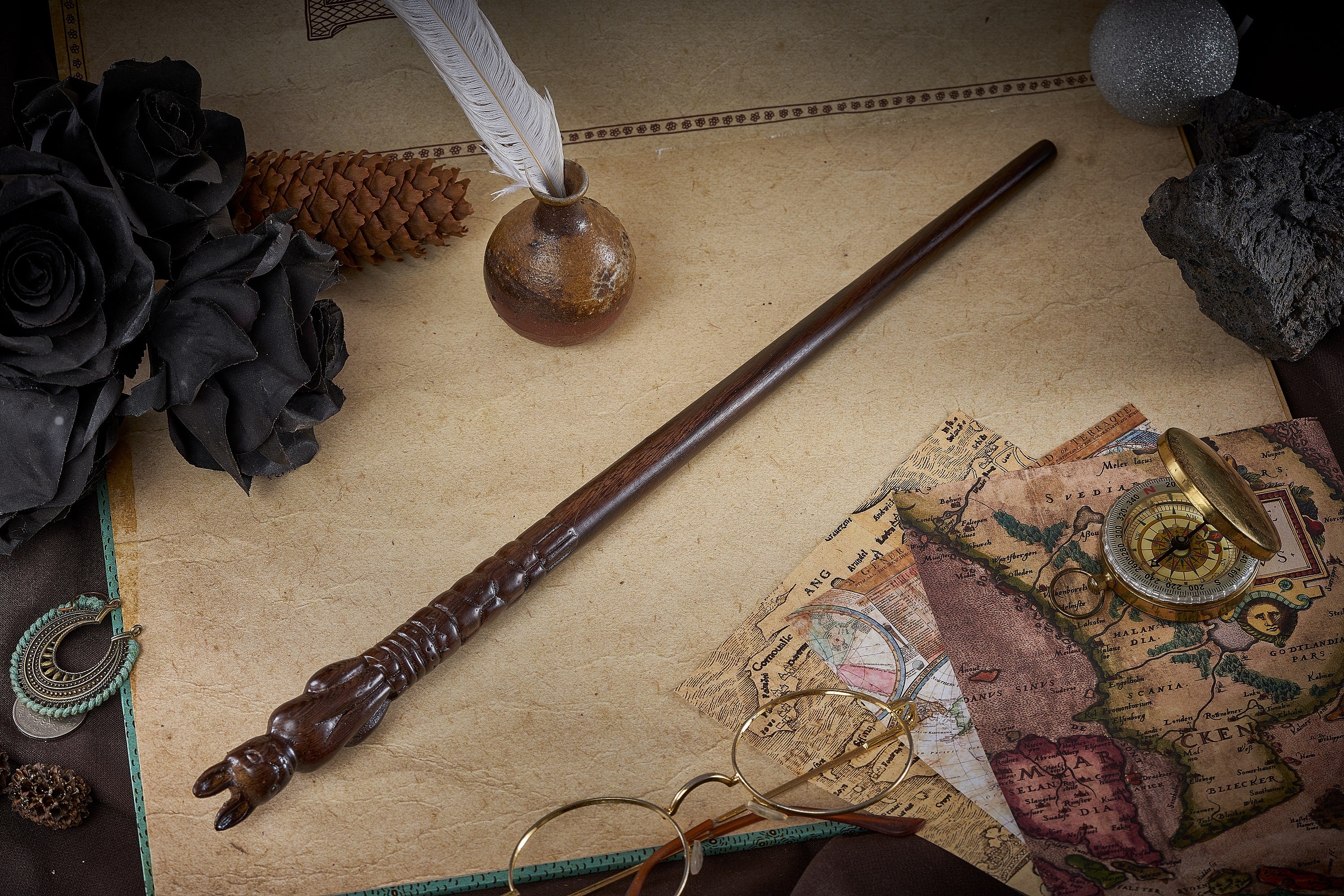 Handicraftviet Rabbit Wand - Hancrafted Real Wood Grain Wizard Magic W ...