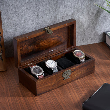 Handicraftviet 4 Slot Wooden Watch Box for Men - Personalized Storage Box with 4 Slots for Watches, Watch Display Case with Removable Pillows, Gift for Loved Ones, Jewelry Box, Gift Idea (S1)