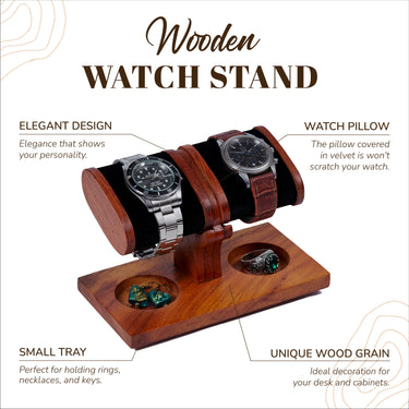 Handicraftviet - Handmade Wooden Watch Stand for Men and Women’s Collection, Watch Holder Wrist Watches for 2 Watchs, Gift for Father's Day, Christmas, Husband,... (S2)